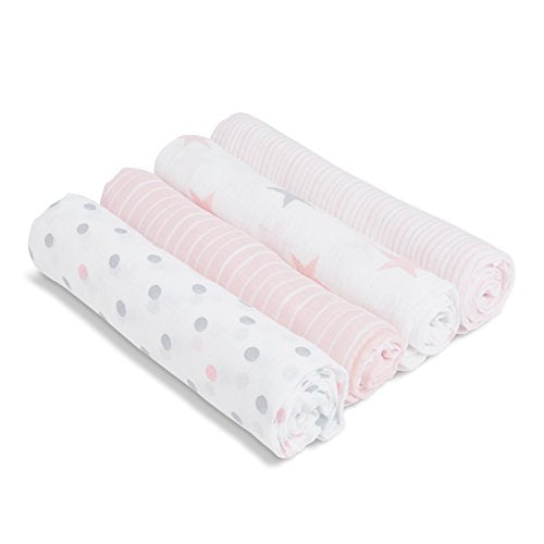  Aden + Anais Essentials Swaddle Blanket, Muslin Blankets For Girls & Boys, Baby Receiving Swaddles, Newborn Gifts, Infant Shower Items, Toddler Gift, Wearable Swaddling Set, 4 Pack, Damsel