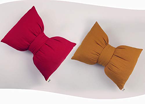  Peacewish Hand Made Pure Color Cotton Bow Pillow Car Neck Pillow Sofa Office Waist Pillow Detachable Wash Pillow (S, Wine Red)