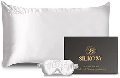  Mulberry Silk Pillowcase For Hair And Skin With Hidden Zipper, 22 Momme 100% Real Silk Pillow Case With Sleep Mask, Premium Grade 6A Silk Promotes Soft Skin, 900 Thread Count (Pink, Queen)