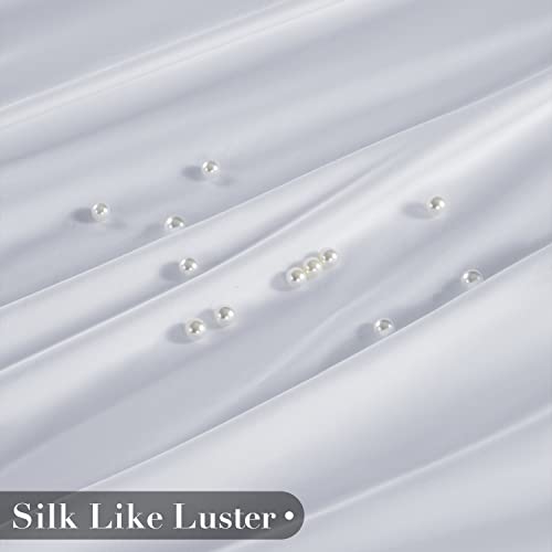  Shilucheng 100% Eucalyptus Sheets Queen Size, Lyocell Sheets Silk Cooling Bed Sheets Set,Silky Soft & Smooth, Breathable Tencel Queen Sheets Deep Pocket - 4PC, White