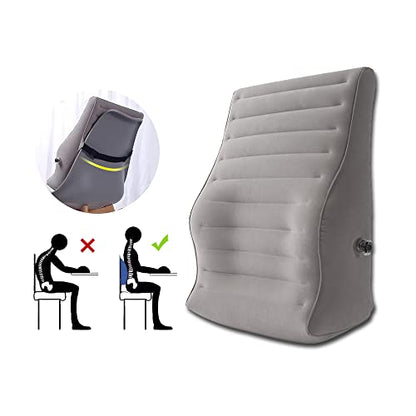 ZNALDP Inflatable Lumbar Support Pillow Blow Up Travel Back Cushion Support For Lower Back Pain Office Chair Gaming Sitting Car Seat Backrest Ergonomic Body Pillow (Grey)