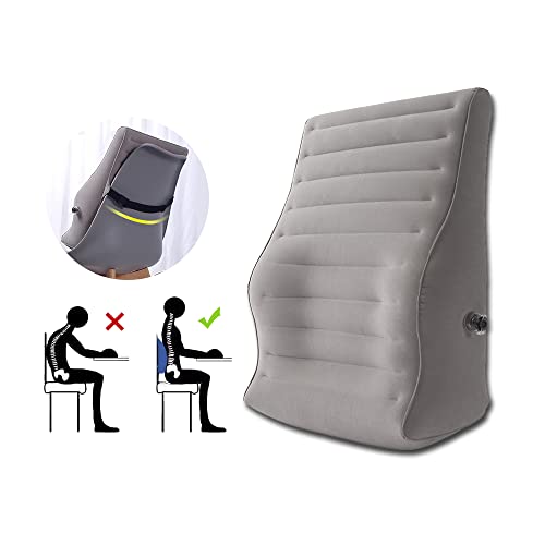  ZNALDP Inflatable Lumbar Support Pillow Blow Up Travel Back Cushion Support For Lower Back Pain Office Chair Gaming Sitting Car Seat Backrest Ergonomic Body Pillow (Grey)