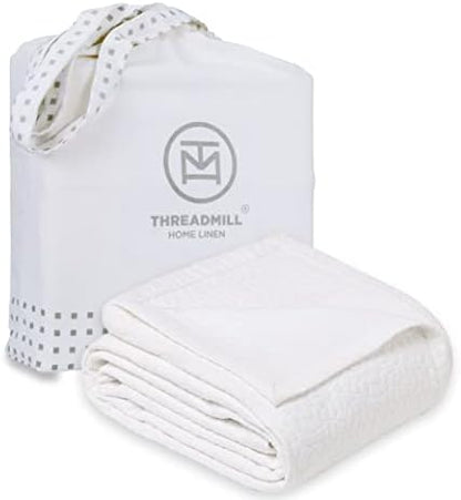  Luxury Cotton Blankets For King Size Bed | All-Season Cozy 100% Cotton King Size Blanket | Criss Cross Jacquard Soft & Lightweight Coverlet Fits California King Size Bed, 104x92 | White