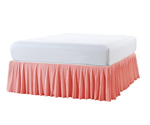  Microfiber Pleated Bedskirt, Stylish Design Wrap Around Solid Microfiber With 18" Drop, Gathered Ruffled Bedding Home Decoration, King, Birdsong Coral (78" X 80" + 18")
