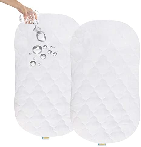  Ssinet Mattress Pad Cover For Halo Bassinest/Ingenuity Bassinet/4moms Bassinet Mattress, Waterproof Bamboo Terry Bassinet Mattress Protector With Elastic Bed Skirt, 30"×18" White