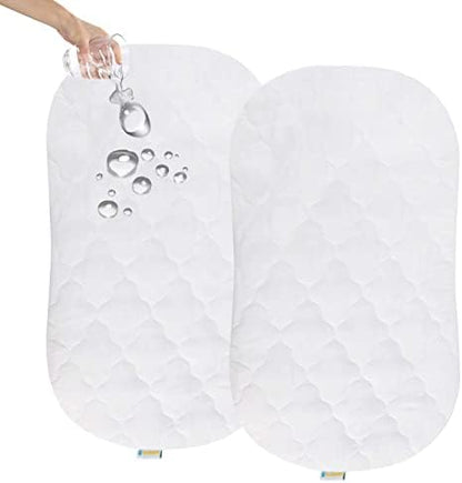  Ssinet Mattress Pad Cover For Halo Bassinest/Ingenuity Bassinet/4moms Bassinet Mattress, Waterproof Bamboo Terry Bassinet Mattress Protector With Elastic Bed Skirt, 30"×18" White