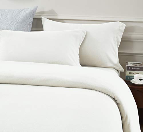  Cozy Fleece Warm And Cozy Microfleece Sheet Set, Ivory, Queen
