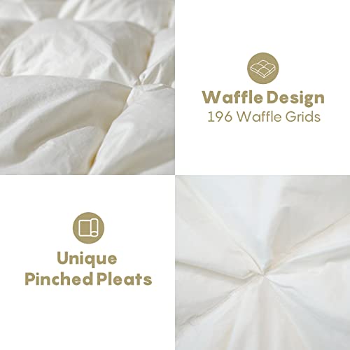  Luxurious Goose Down Feather Comforter Queen Size For All-Season, 750 Fill Power Down Feather Duvet Insert, 100% Cotton Shell, Soft Hotel Collection Down Insert Comforter (90''x90'', White)