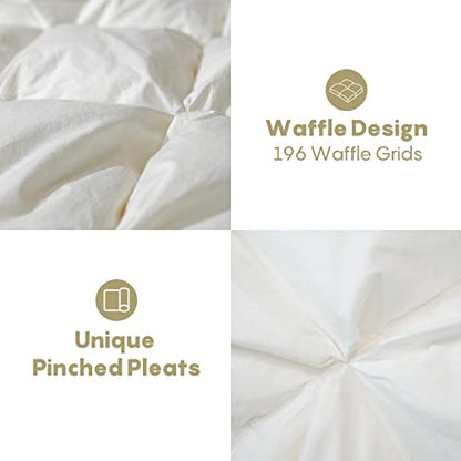  Luxurious Goose Down Feather Comforter Queen Size For All-Season, 750 Fill Power Down Feather Duvet Insert, 100% Cotton Shell, Soft Hotel Collection Down Insert Comforter (90''x90'', White)