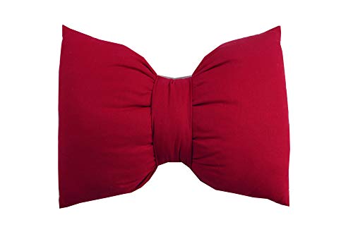  Peacewish Hand Made Pure Color Cotton Bow Pillow Car Neck Pillow Sofa Office Waist Pillow Detachable Wash Pillow (S, Wine Red)