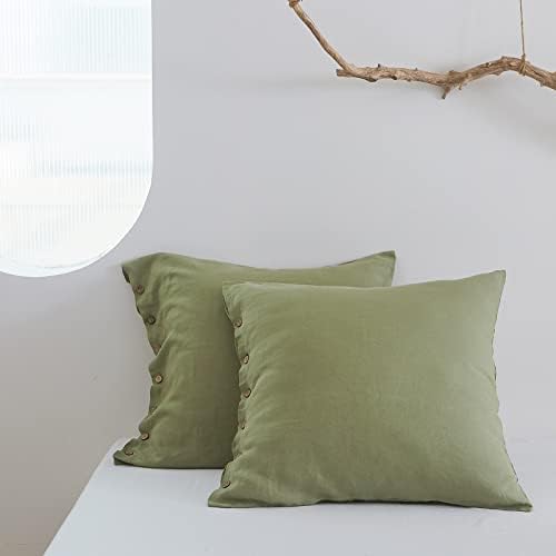  100% Linen Euro Shams With White Trim Inserted Edges 26x26 Inch Stone Washed Pillow Cover Set Of 2 Basic Style Cushion Covers,Rust