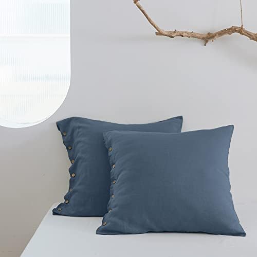  100% Linen Euro Shams With White Trim Inserted Edges 26x26 Inch Stone Washed Pillow Cover Set Of 2 Basic Style Cushion Covers,Rust