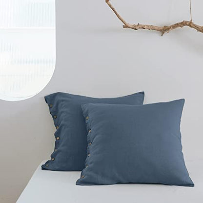  100% Linen Euro Shams With White Trim Inserted Edges 26x26 Inch Stone Washed Pillow Cover Set Of 2 Basic Style Cushion Covers,Rust