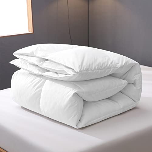  King Size Goose Down Comforter Feather, 100% Organic Cotton Cover, All Season Luxury Hotel Collection 750 Fill Power Fluffy Bedding Duvet Insert With Corner And Tabs(106"x90", White)