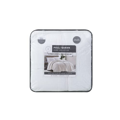  Lafayette Cobblestone Plush Sherpa Reversible 3 PC Heavyweight Comforter Set, Ultra Soft & Cozy, Full/Queen 86"X86"