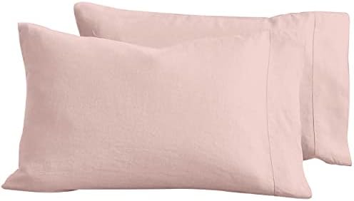  Linen Pillow Covers Set Of 2, Pure Natural French Linen Pillow Case, Standard, 20x30 Inches, Blush Pink