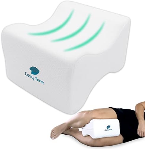  Cushy Form Knee Pillow For Side Sleepers - Standard Orthopedic Wedge Leg Pillow For Sleeping And Hip & Lower Back Pain - Contour Memory Foam Cushion For Pregnancy, Washable Cover & Travel Bag, White