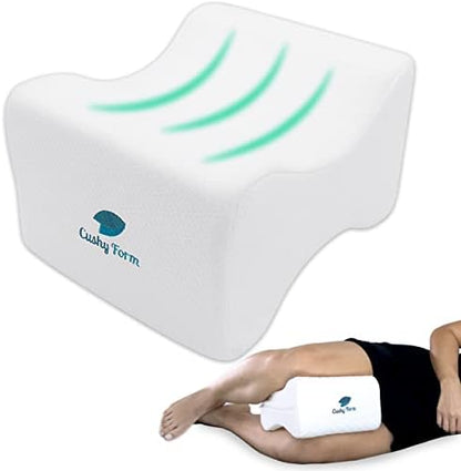  Cushy Form Knee Pillow For Side Sleepers - Standard Orthopedic Wedge Leg Pillow For Sleeping And Hip & Lower Back Pain - Contour Memory Foam Cushion For Pregnancy, Washable Cover & Travel Bag, White