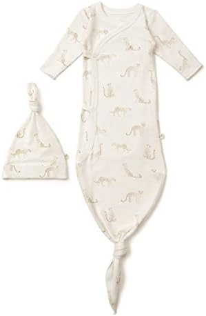  MakeMake Organics GOTS Organic Cotton Kimono Knotted Blanket Tie Wearable Blanket Sleep Sack Baby Swaddle Hat Set Layette Mitten Boys Girls (Wildcat, Newborn)