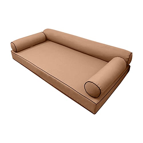  MH GLOBAL |SLIPCOVER ONLY|S6 Outdoor Daybed Mattress Bolster Pillow Cushion Covers Contrast Piped Trim Twin-XL AD104