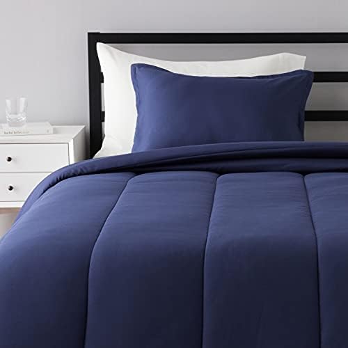  Amazon Basics Reversible Comforter Set, Twin / Twin XL, Blue Harbor Stripes, Microfiber, Ultra-Soft