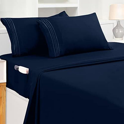  Queen Sheet Set – Soft Microfiber 4 Piece Luxury Bed Sheets With Deep Pockets - Embroidered Pillow Cases - Side Storage Pocket Fitted Sheet - Flat Sheet (Grey)