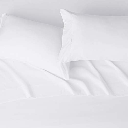 Amazon Basics Lightweight Pleated Bed Skirt - Queen, Bright White & Lightweight Super Soft Easy Care Microfiber Bed Sheet Set With 14-Inch Deep Pockets - Queen, Bright White