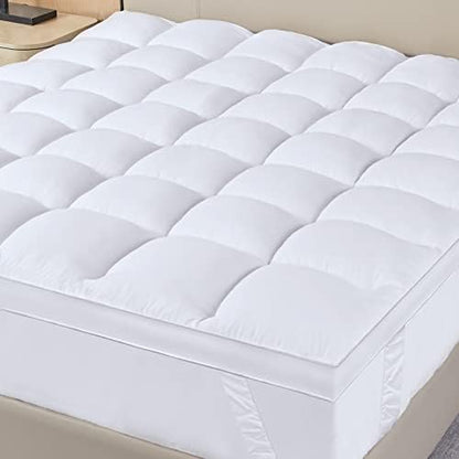  Plush Extra Thick Mattress Topper Queen For Softening Firm Mattress, Breathable Cooling Mattress Pillow Top Bed Topper For Back Pain & Sleep Comfort, Overfilled Mattress Pad, Fit To 6”-22” Mattress