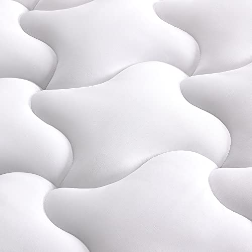 Cooling Mattress Topper Twin Mattress Pad, Quilted Fitted Mattress Cover, Machine Washable, Soft Fluffy Down Alternative, Deep Pocket 8~21 Inch (White, Twin)