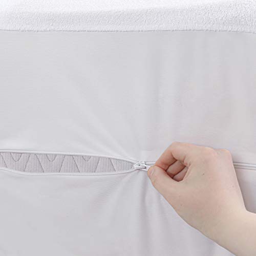  Zippered Mattress Encasement - Waterproof, Breathable, Noiseless, Machine Washable, Soft Terry Top For Comfortable Night Sleep. (Queen)