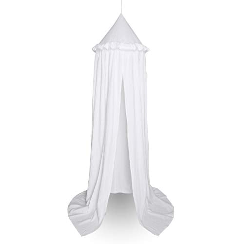  YIUOR Kids Bed Canopy With Frills Cotton Cover Net For Baby Crib Reading Nook Curtain Hideaway Hanging Round Tent Nursery Bedding Play Room Decor