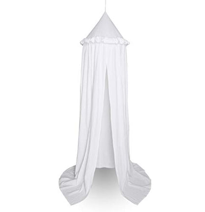  YIUOR Kids Bed Canopy With Frills Cotton Cover Net For Baby Crib Reading Nook Curtain Hideaway Hanging Round Tent Nursery Bedding Play Room Decor