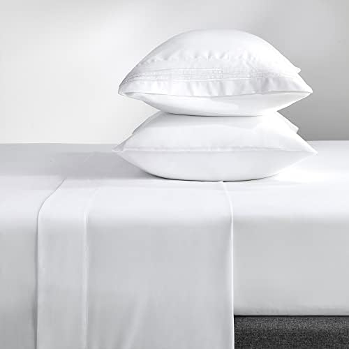  Queen Bed Sheets Set 1800 Series 4-Piece Embroidered Double Brushed Microfiber Sheets 16" Deep Pocket Hotel Soft Luxury Bedding Sheet Set, Wrinkle Resistant, White
