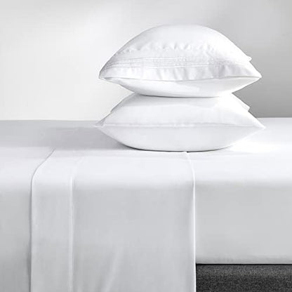  Queen Bed Sheets Set 1800 Series 4-Piece Embroidered Double Brushed Microfiber Sheets 16" Deep Pocket Hotel Soft Luxury Bedding Sheet Set, Wrinkle Resistant, White