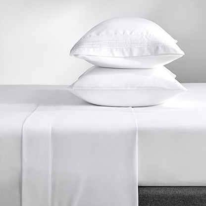  Queen Bed Sheets Set 1800 Series 4-Piece Embroidered Double Brushed Microfiber Sheets 16" Deep Pocket Hotel Soft Luxury Bedding Sheet Set, Wrinkle Resistant, White