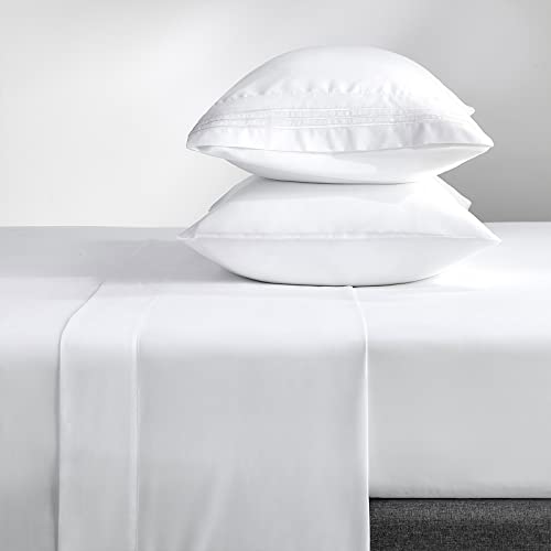  Queen Bed Sheets Set 1800 Series 4-Piece Embroidered Double Brushed Microfiber Sheets 16" Deep Pocket Hotel Soft Luxury Bedding Sheet Set, Wrinkle Resistant, White