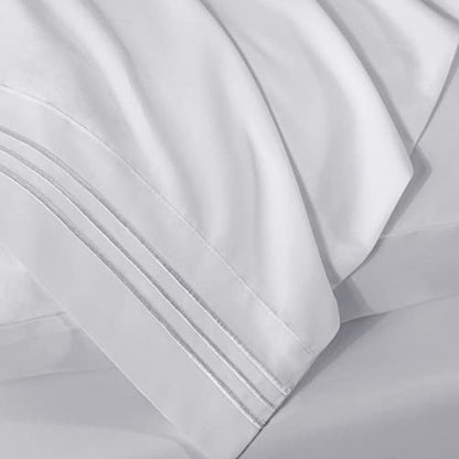  Queen Bed Sheets Set 1800 Series 4-Piece Embroidered Double Brushed Microfiber Sheets 16" Deep Pocket Hotel Soft Luxury Bedding Sheet Set, Wrinkle Resistant, White