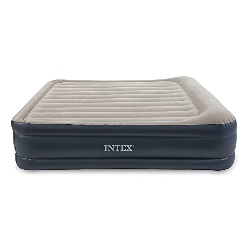 Intex Dura Beam Deluxe Raised Pillow Inflatable Blow Up Portable Firm Air Mattress Bed With Built-in Internal Air Pump, King-Sized Bed