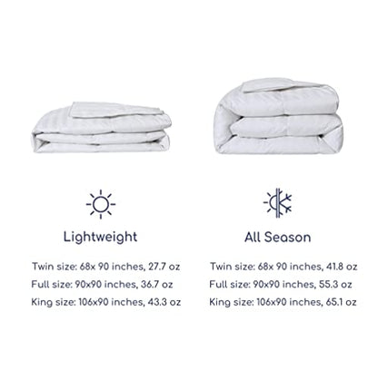  Goose Feather Down Comforter King Size Lightweight Down Comforter White Down Duvet Insert King Down Bedding Comforter With 100% Cotton Shell 500TC Count 106 X 90 Inches