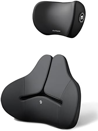  Meikaso Lumbar Support Pillow For Car And Headrest Neck Pillow Kit-Ergonomically Design Back Cushion For Car, Sciatica Pain Relief, Memory Foam Lumbar Pillow For Office Chair (17.7”x 15”x 3.8”)