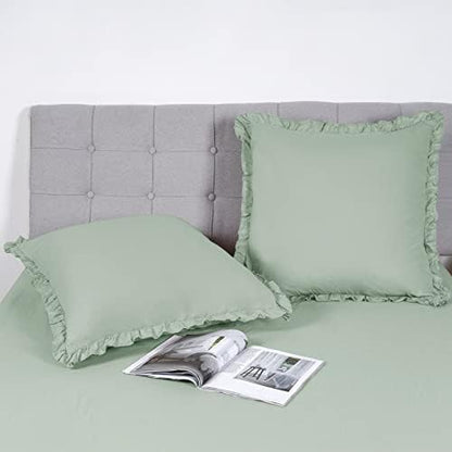  PHF 100% Washed Cotton Ruffle Pillowcases Standard Size, 2 Pack 20" X 26" Pillow Shams, No Insert, Ultra Soft Cotton Linen Like Pillow Cases,Decorative Farmhouse Bedding Pillow Covers, Linen