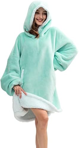  Oversized Wearable Blanket Hoodie For Adult, Thick Sherpa Sweatshirt With Elastic Sleeves And Giant Pockets Super Warm And Cozy Fuzzy Plush Fleece Blanket Jacket, Pink