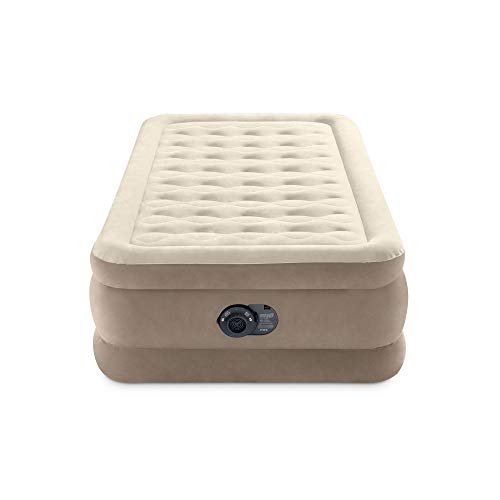 Intex 64427ED Dura-Beam Delux Ultra Plush Fiber-Tech Inflatable Air Mattress With Built-in Electric Pump, 18" Bed Height, 300lb Capacity, Twin