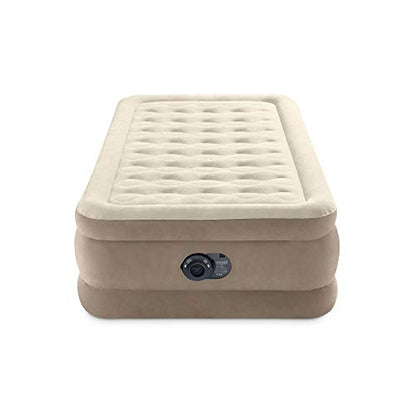 Intex 64427ED Dura-Beam Delux Ultra Plush Fiber-Tech Inflatable Air Mattress With Built-in Electric Pump, 18" Bed Height, 300lb Capacity, Twin