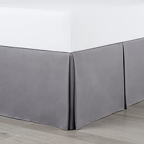  1C26464 Solid Tailored Pleated Easy Fit Machine Wash Polyester 21-inch Drop Bed Skirt, King, Grey