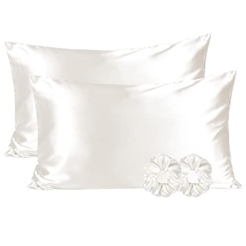  Satin Pillowcase For Hair And Skin - Super Soft Silk Pillowcase For Hair And Skin 2 Pack 20x30 Inches | Cooling Satin Pillowcases With Zipper | Satin Pillow Case Standard Size Queen