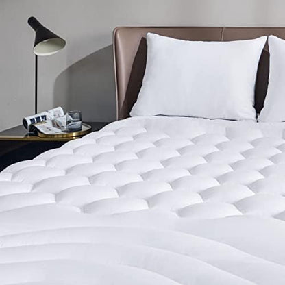  Twin XL Mattress Pad - Soft Cooling Mattress Cover For College Dorm, Extra Long Twin Quilted Fitted Mattress Protector With 8-21" Deep Pocket, Breathable Fluffy Pillow Top, White, 39x80 Inches