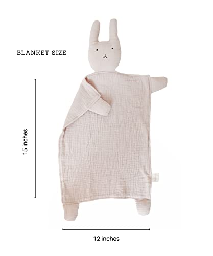  Marlowe & Co Organic Cotton Muslin Lovey Blanket, Organic Cotton Muslin Bunny Security Blanket (Natural Sand)