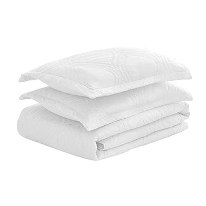 Unknown Luxe Bedding Solid Color Lightweight Oversize Cotton Filled Stitched 3-Piece Olive Leaves Bedspread Coverlet Set (King/California King, White / Peace)