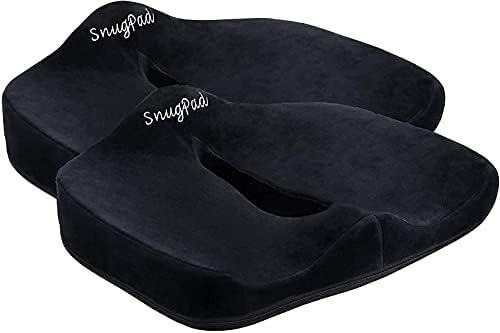 SnugPad Memory Foam Lumbar Pillow And Seat Cushion Combo, Ergonomic, Orthopedic, Lower Back Support, Premium Washable Velvet Covers With Non-Slip Bottom, Ideal For Office Chairs And Car Seats (Black)